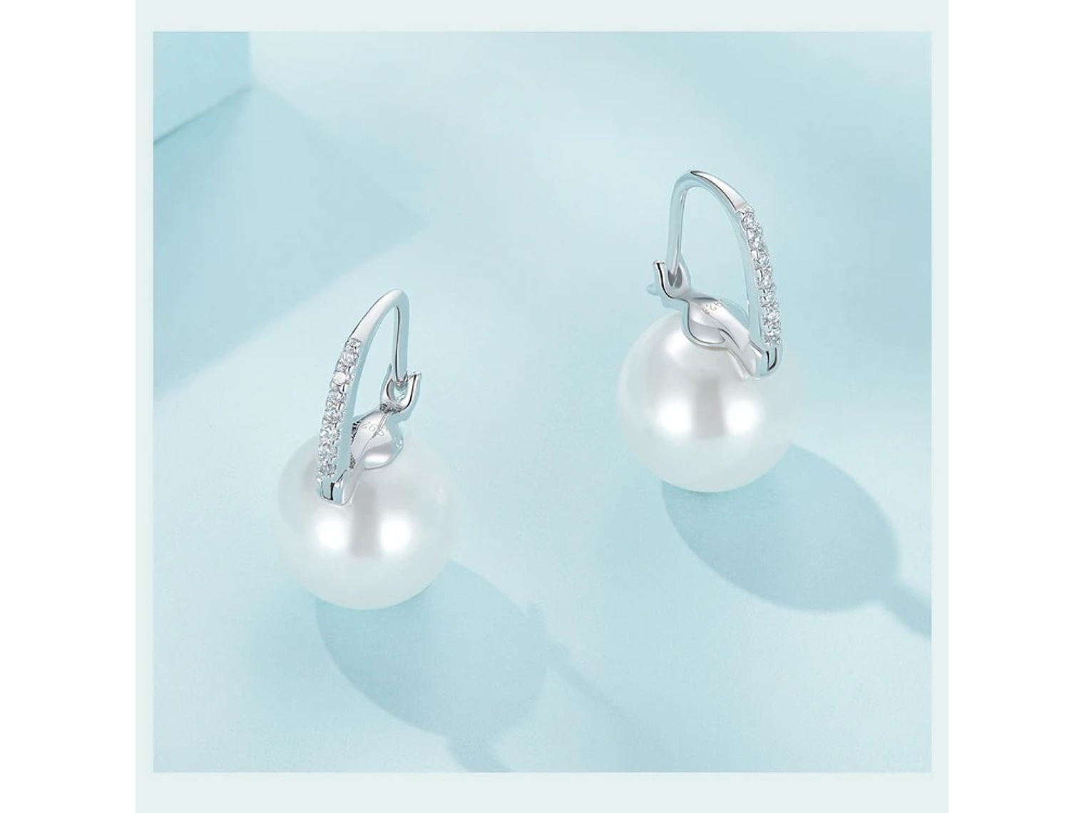 Aros Plata 925 Perla Colgante Blanca 4