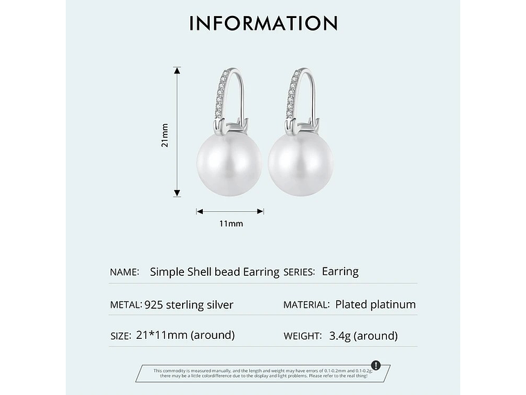 Aros Plata 925 Perla Colgante Blanca 6