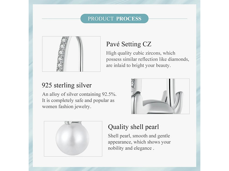 Aros Plata 925 Perla Colgante Blanca 7