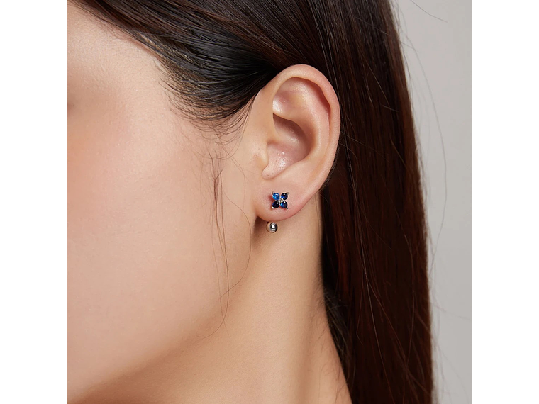 Aros Plata 925 Pasador Flor Azul Bolita 6