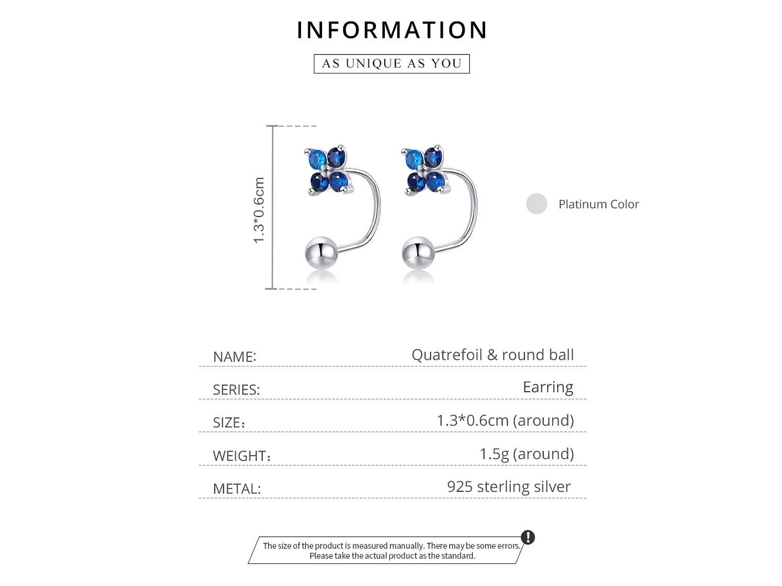 Aros Plata 925 Pasador Flor Azul Bolita 7