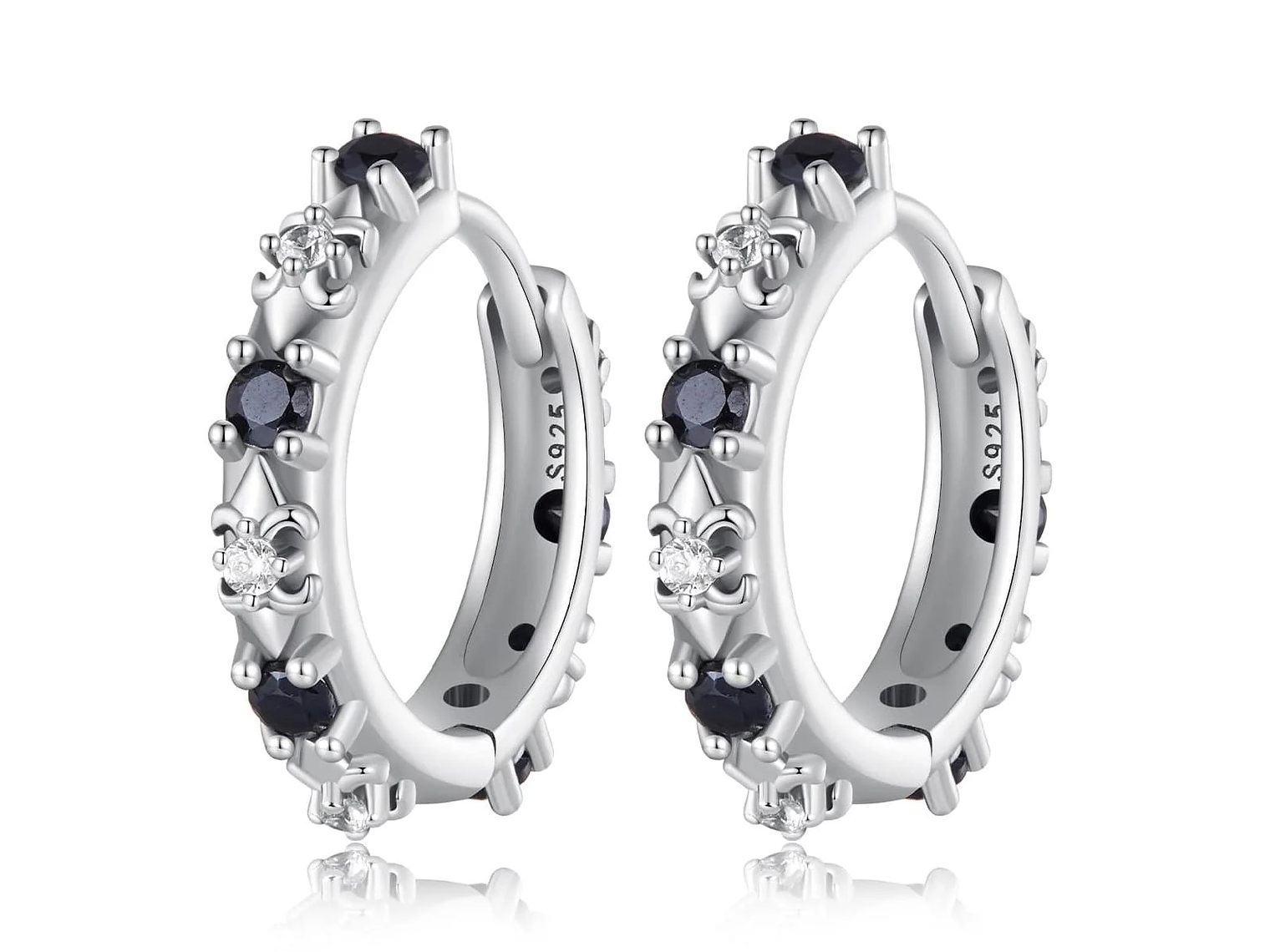 Aros Plata 925 Argollas Huggies Onix Color Negro 1