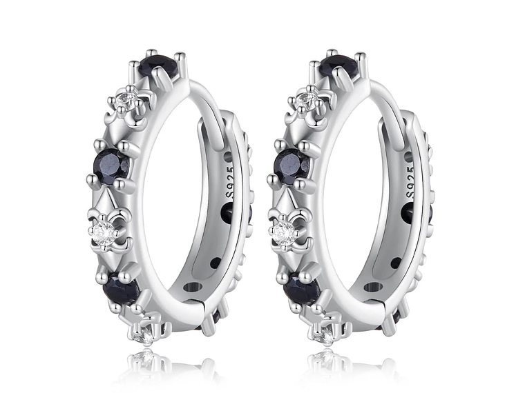 Aros Plata 925 Argollas Huggies Onix Color Negro 1