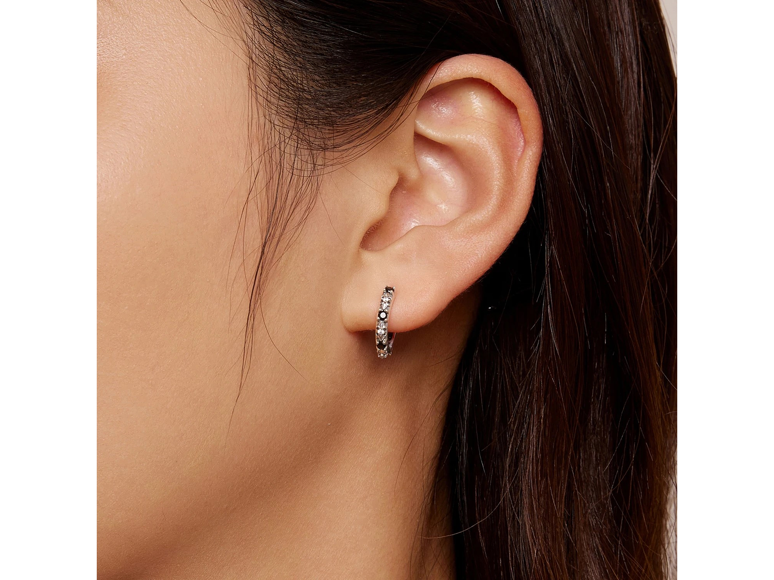 Aros Plata 925 Argollas Huggies Onix Color Negro 2