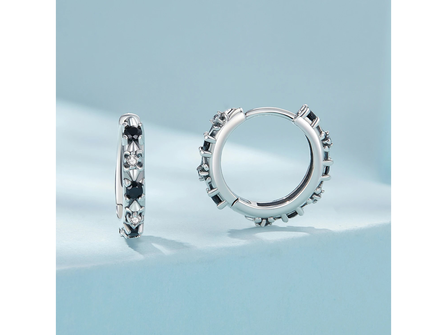 Aros Plata 925 Argollas Huggies Onix Color Negro 3