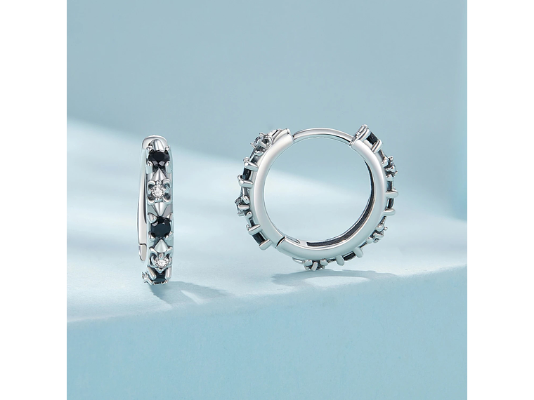 Aros Plata 925 Argollas Huggies Onix Color Negro 3