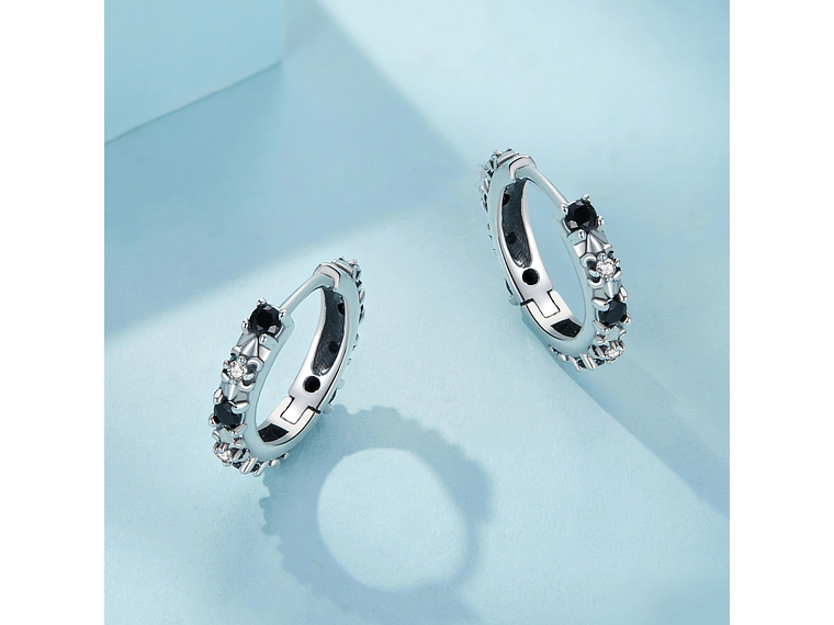 Aros Plata 925 Argollas Huggies Onix Color Negro 4