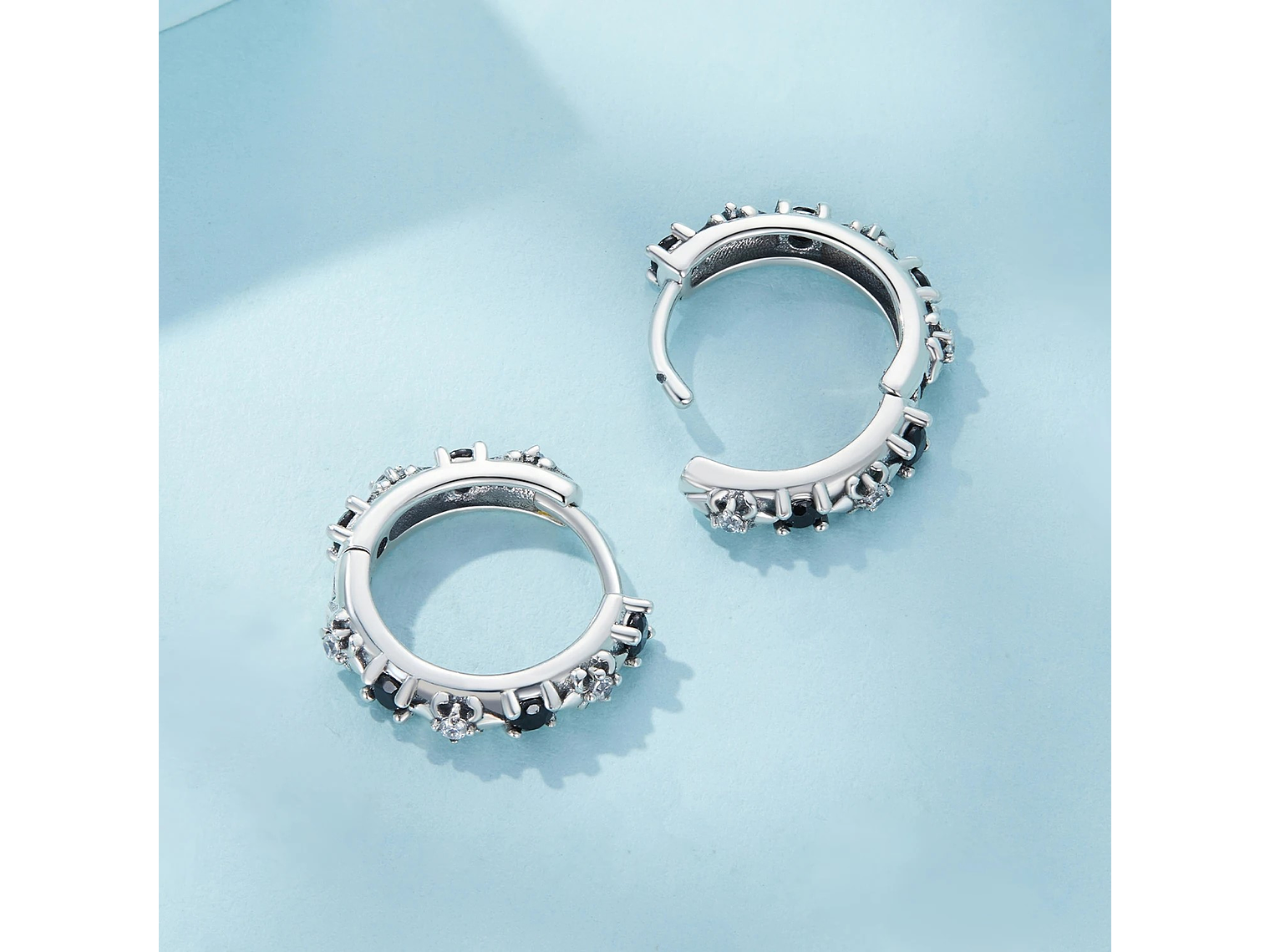 Aros Plata 925 Argollas Huggies Onix Color Negro 5