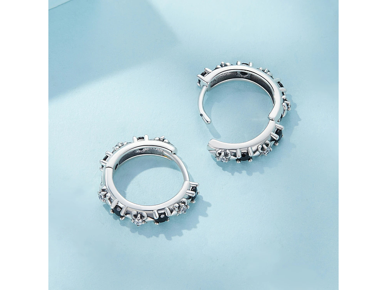 Aros Plata 925 Argollas Huggies Onix Color Negro 5