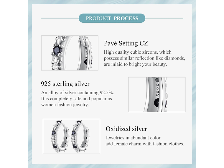 Aros Plata 925 Argollas Huggies Onix Color Negro 7