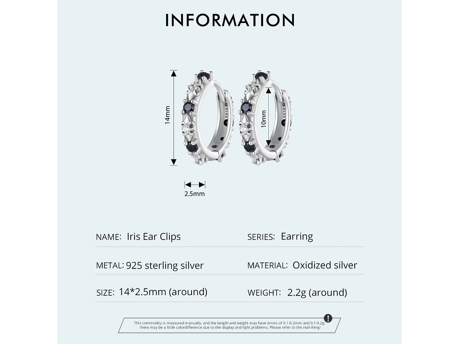 Aros Plata 925 Argollas Huggies Onix Color Negro 8