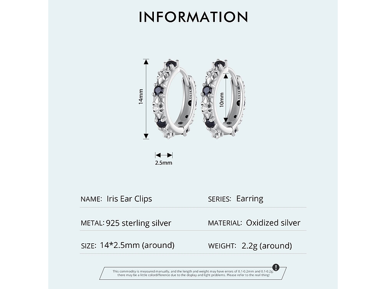 Aros Plata 925 Argollas Huggies Onix Color Negro 8