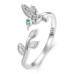 Anillo Plata 925 Colibri Picaflor con Hojas