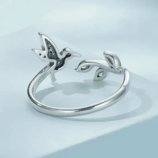 Anillo Plata 925 Colibri Picaflor con Hojas