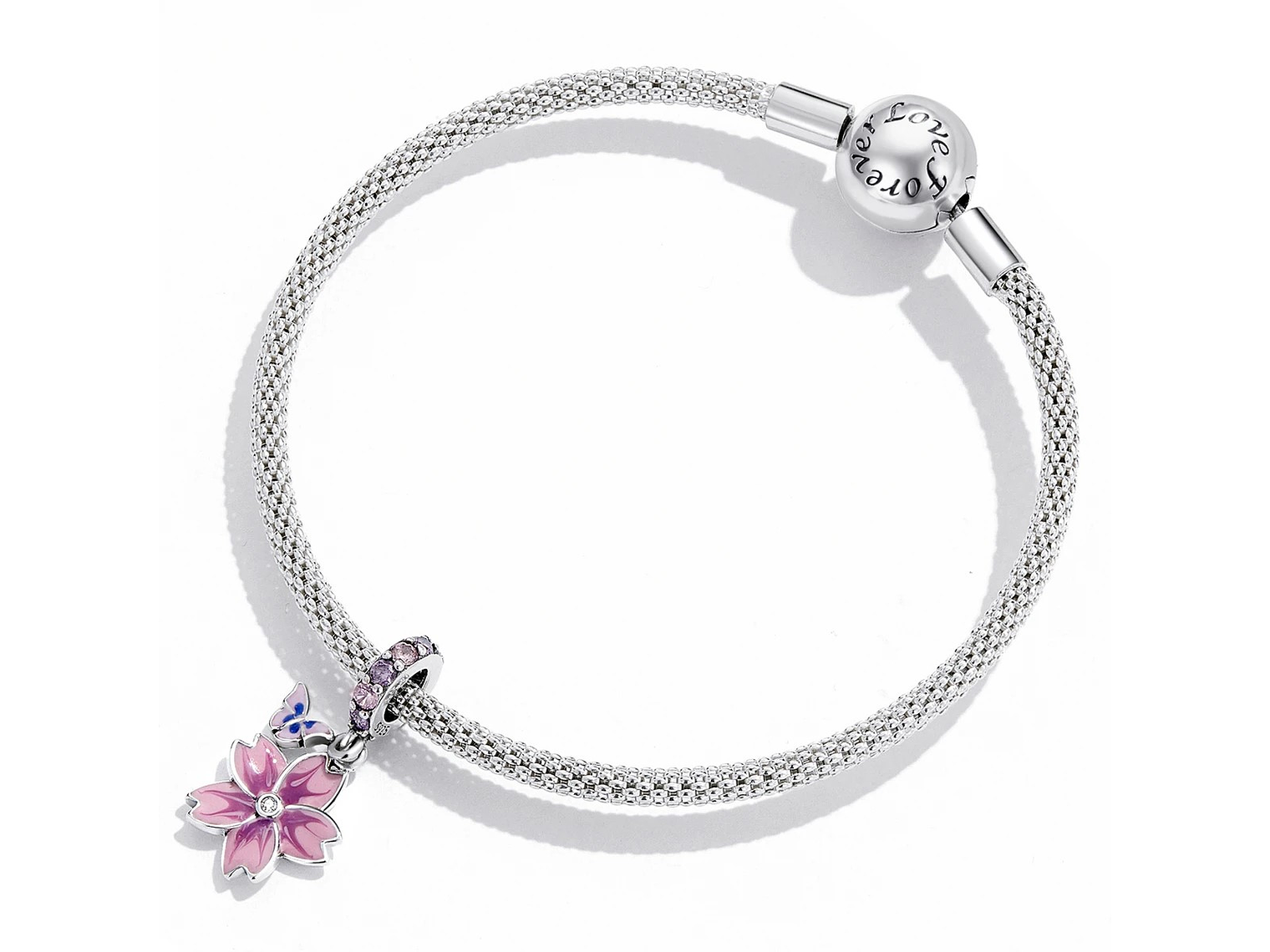 Charm Dije Plata Flor Purpura con Mariposa 2