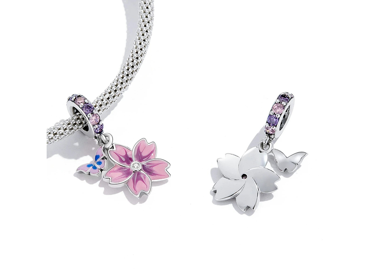 Charm Dije Plata Flor Purpura con Mariposa 3