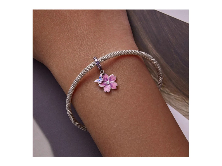 Charm Dije Plata Flor Purpura con Mariposa 4