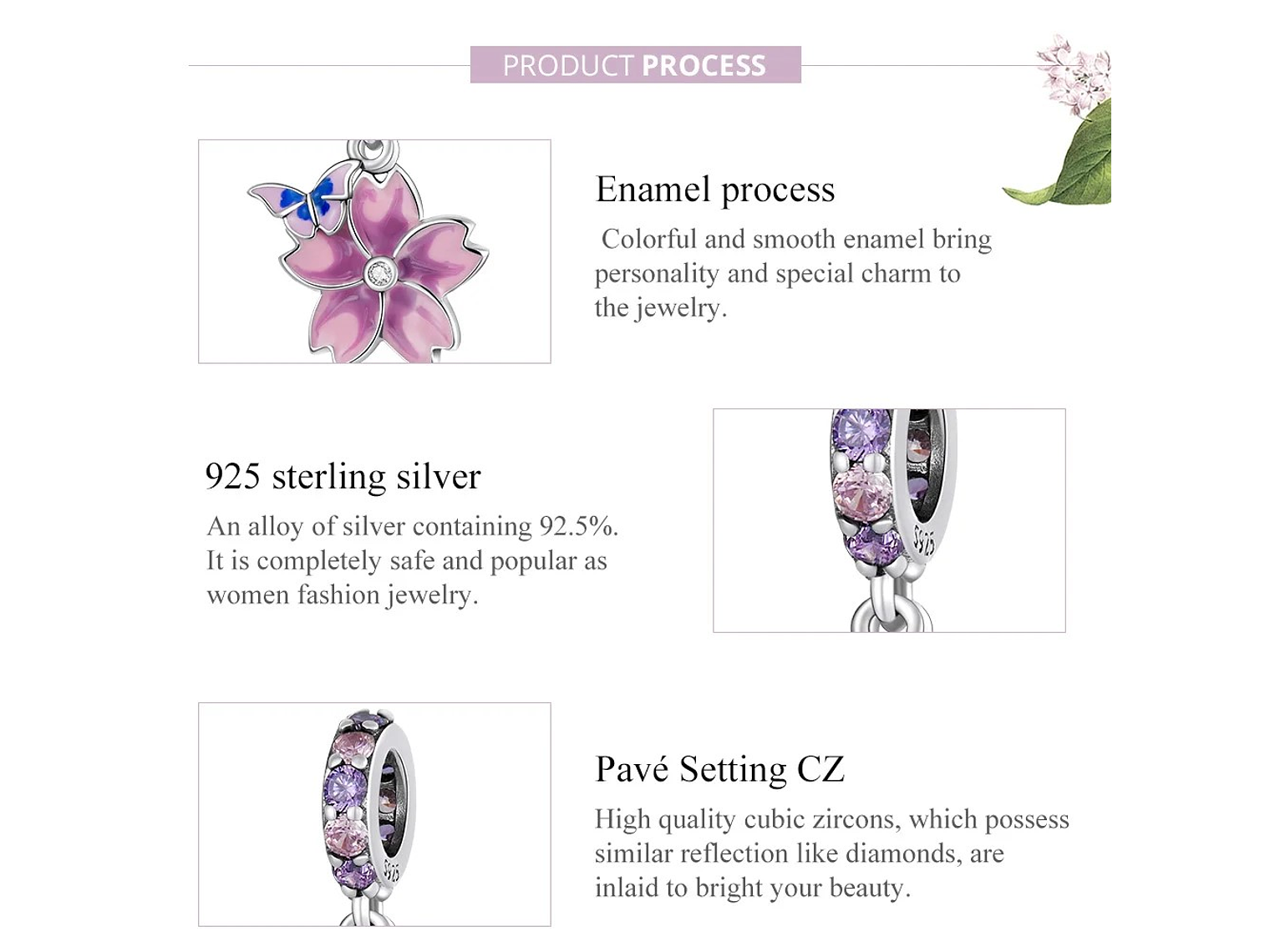 Charm Dije Plata Flor Purpura con Mariposa 5