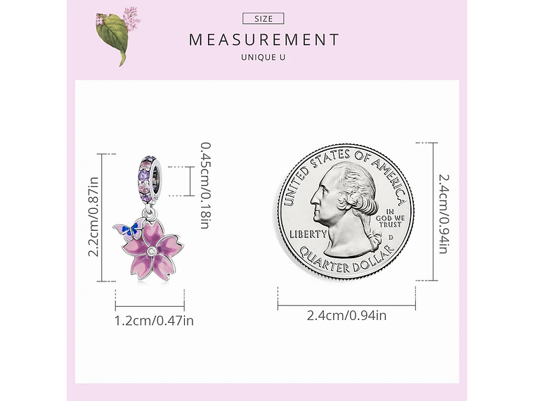 Charm Dije Plata Flor Purpura con Mariposa 6