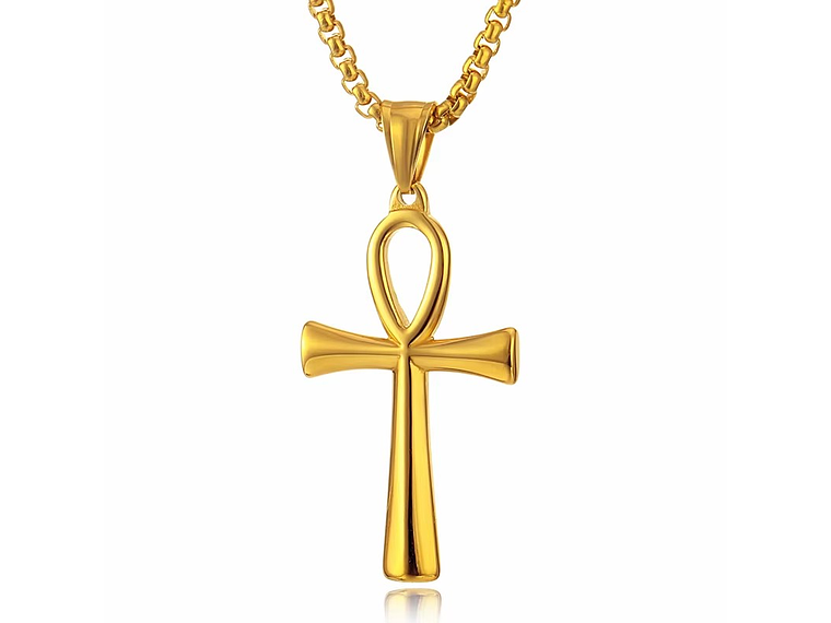 Colar Colgante Cruz Egipcia Ankh Acero 50mm Dorada 1
