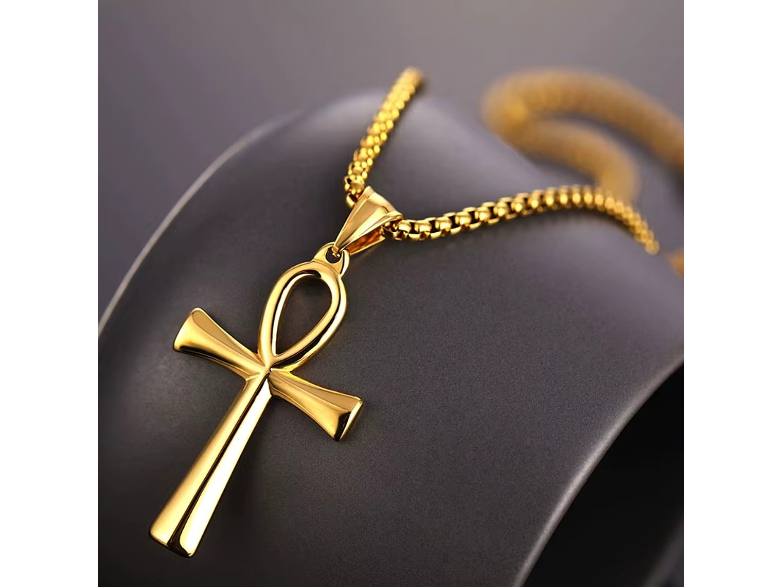 Colar Colgante Cruz Egipcia Ankh Acero 50mm Dorada 2