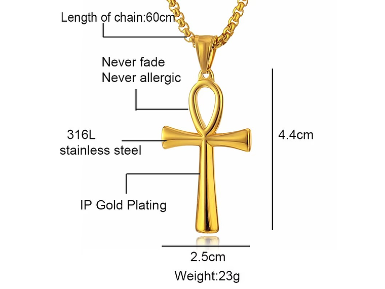 Colar Colgante Cruz Egipcia Ankh Acero 50mm Dorada 3