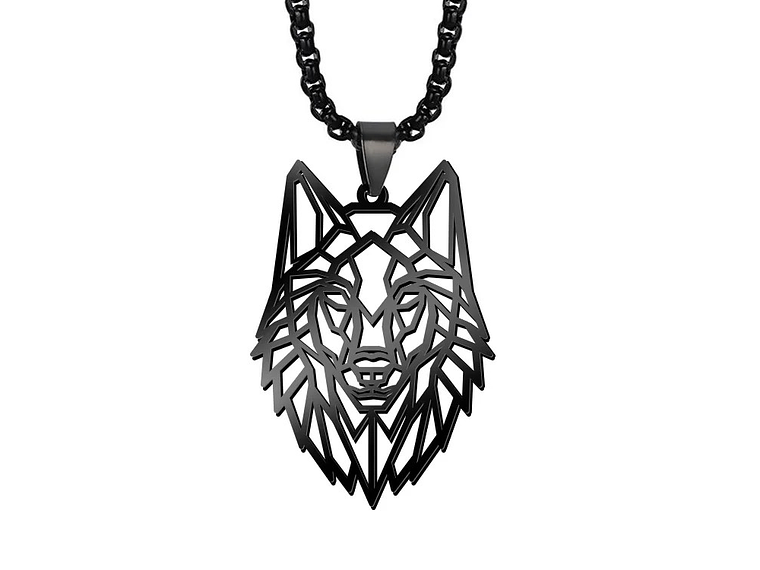 Collar Cabeza Lobo Wolf Acero Geométrico Negro 1
