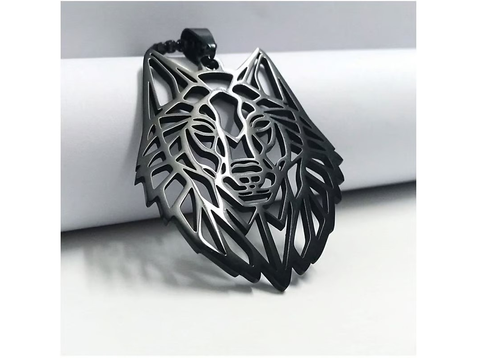 Collar Cabeza Lobo Wolf Acero Geométrico Negro 2