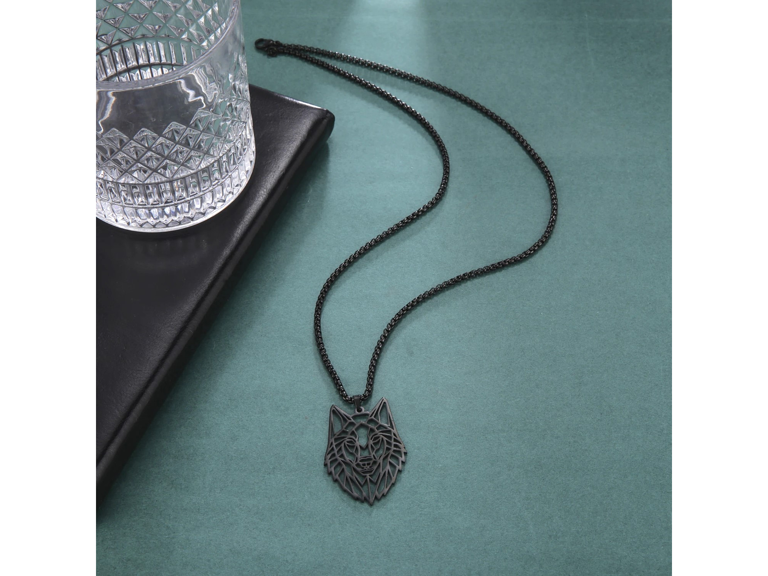 Collar Cabeza Lobo Wolf Acero Geométrico Negro 4