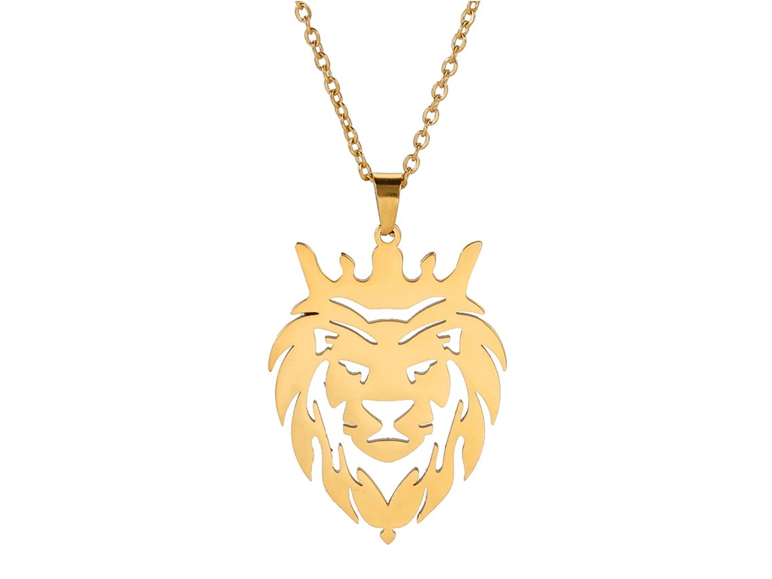 Collar Cabeza Leon Corona King Acero Dorado 1