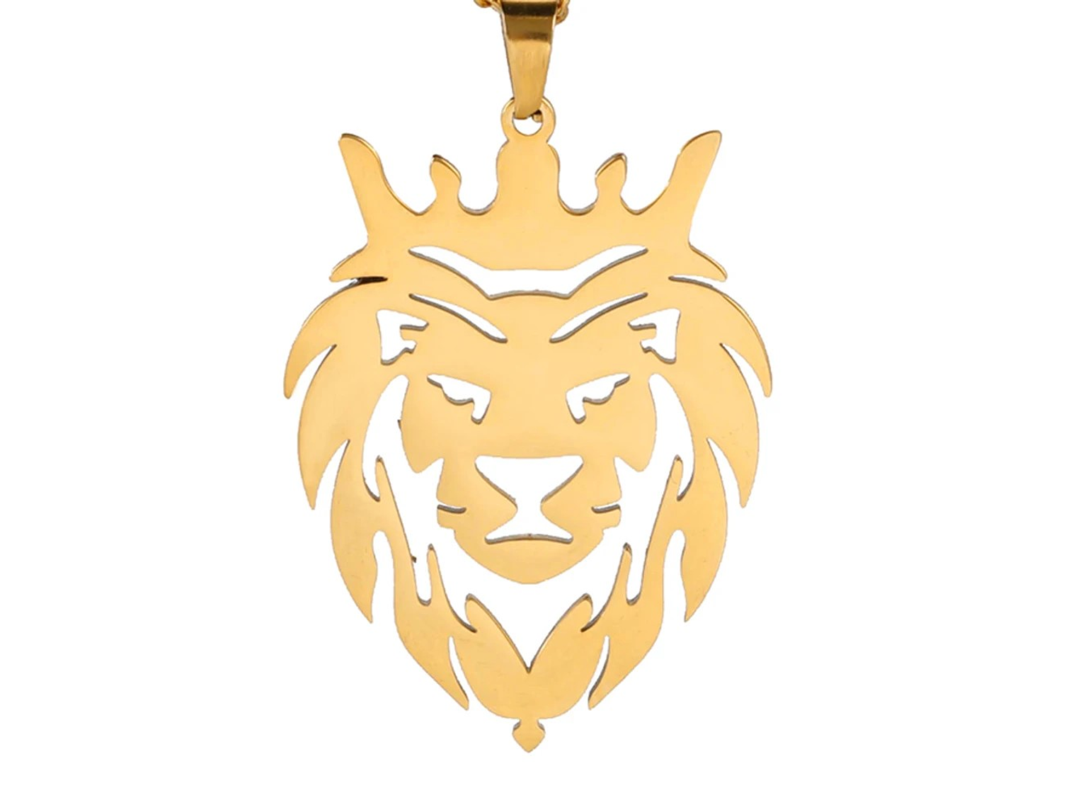 Collar Cabeza Leon Corona King Acero Dorado 2