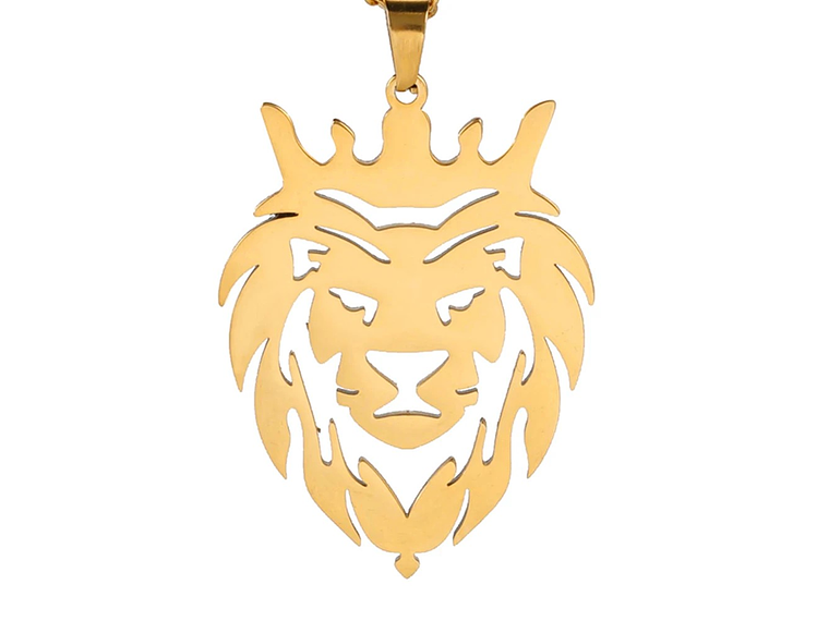 Collar Cabeza Leon Corona King Acero Dorado 2
