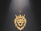 Collar Cabeza Leon Corona King Acero Dorado - Miniatura 6