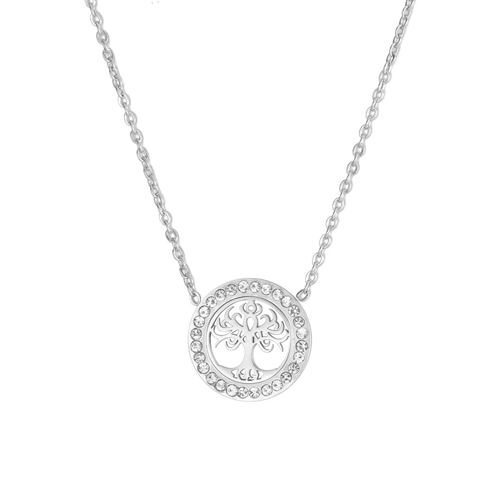 Collar Árbol de la vida con Circones Plateado Acero