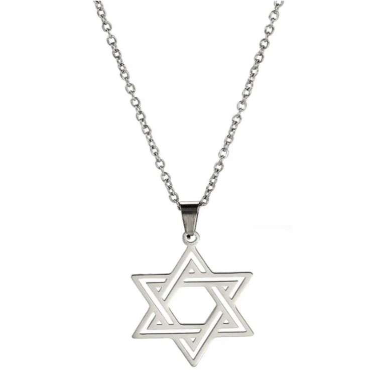 Colgante Collar Estrella David Biselada Acero Plateado