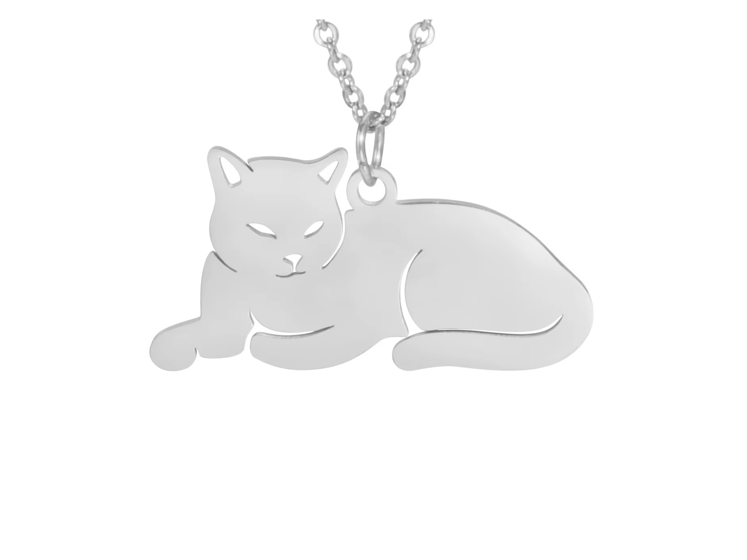 Collar Gato Acostado Gatito Acero Plateado 5