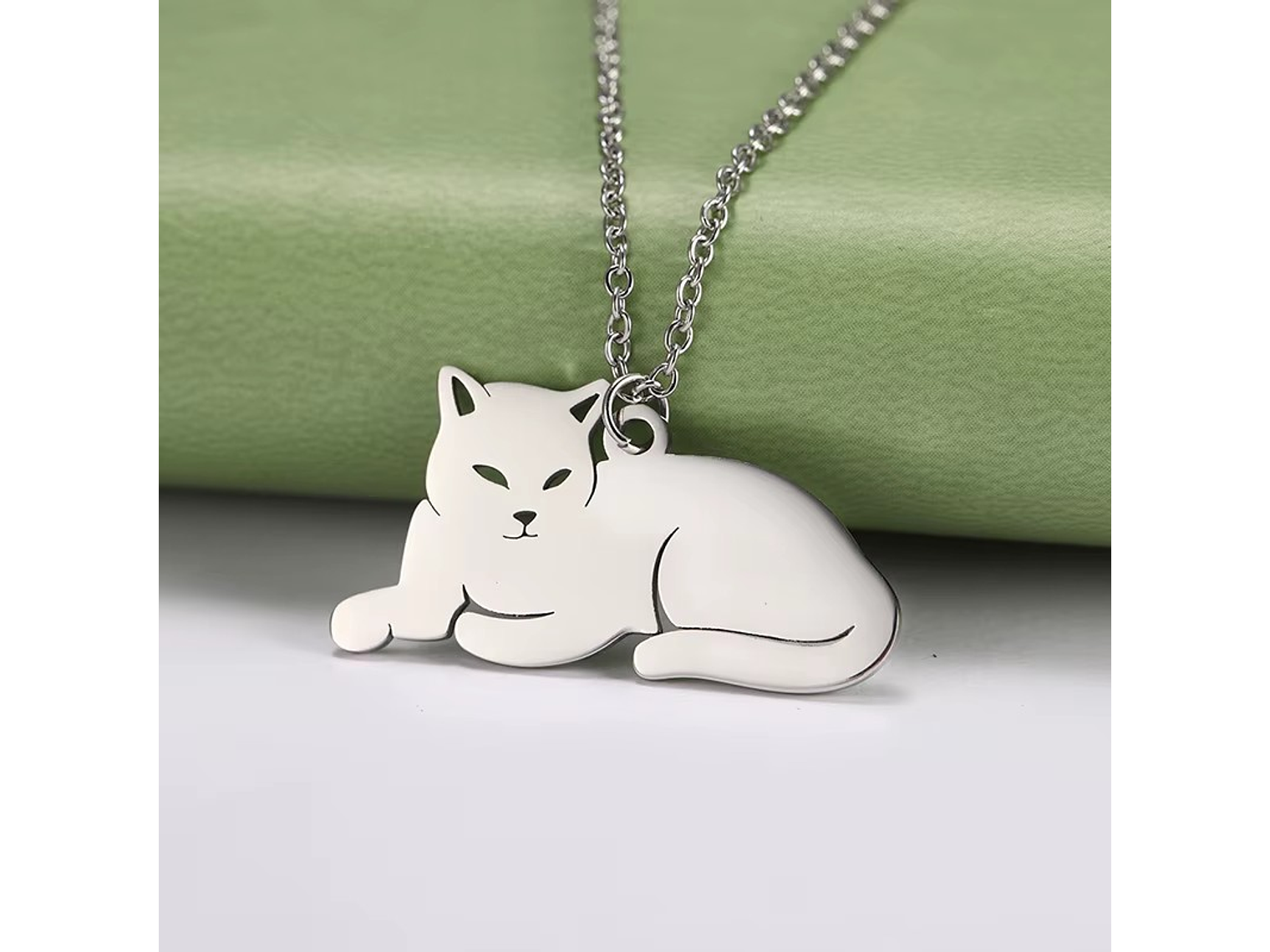 Collar Gato Acostado Gatito Acero Plateado 7
