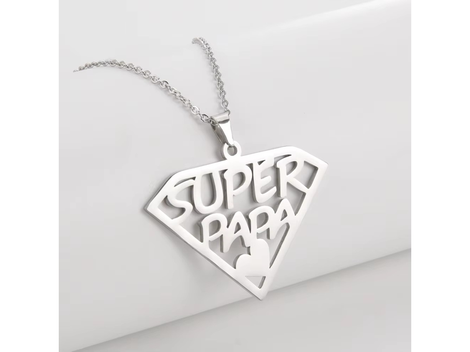 Collar Super Papa Acero Plateado 3