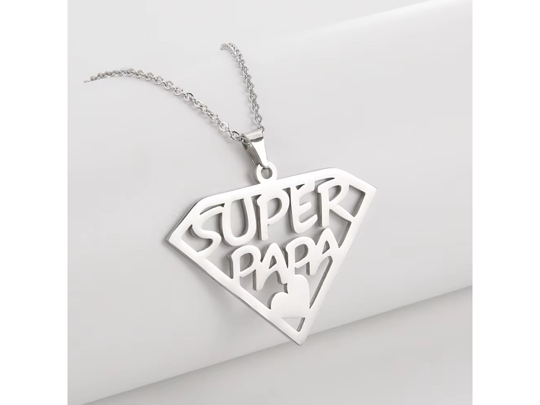 Collar Super Papa Acero Plateado 3