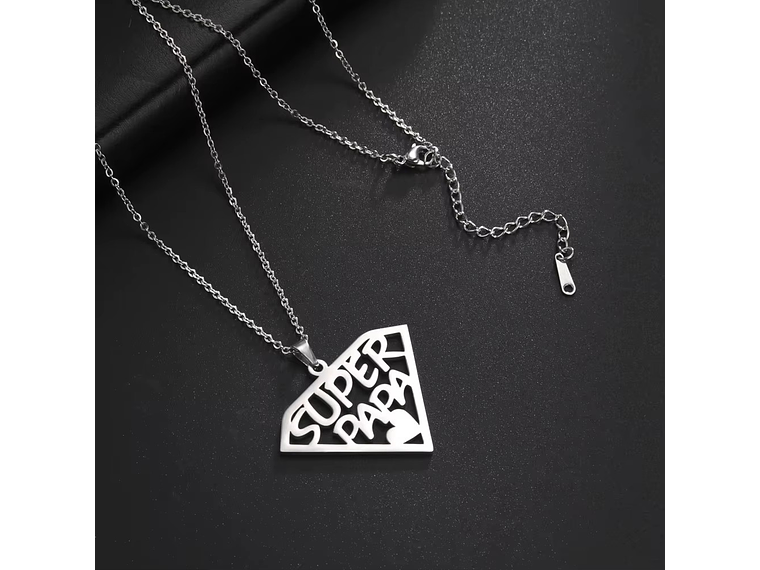 Collar Super Papa Acero Plateado 9