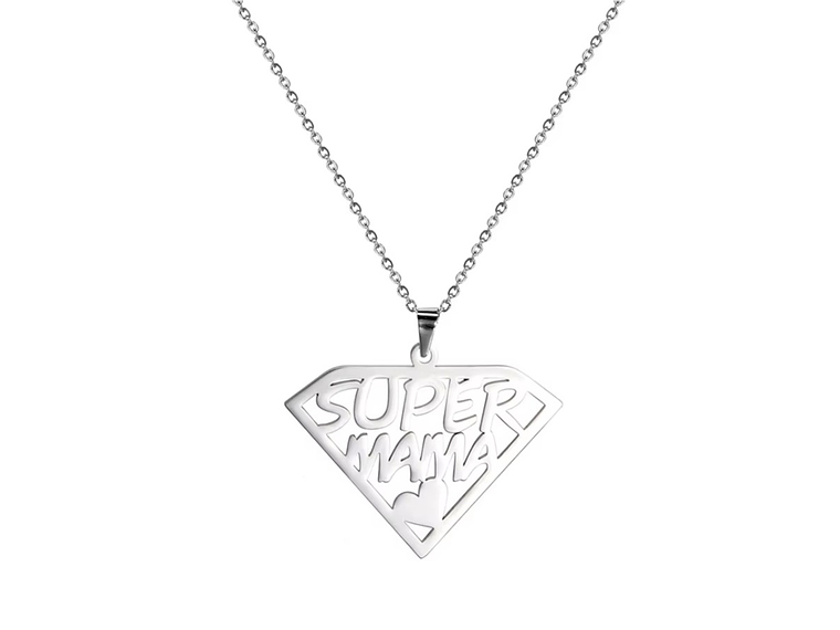 Collar Super Mama Acero Plateado 1