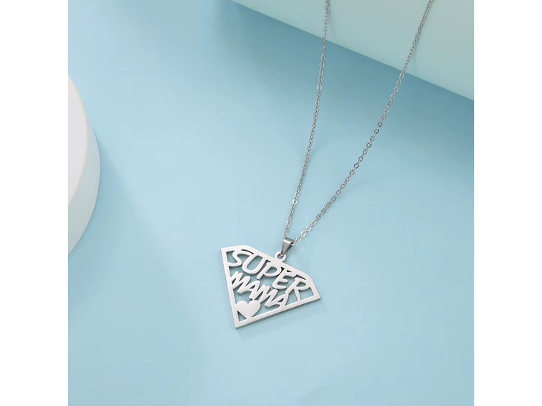 Collar Super Mama Acero Plateado 4