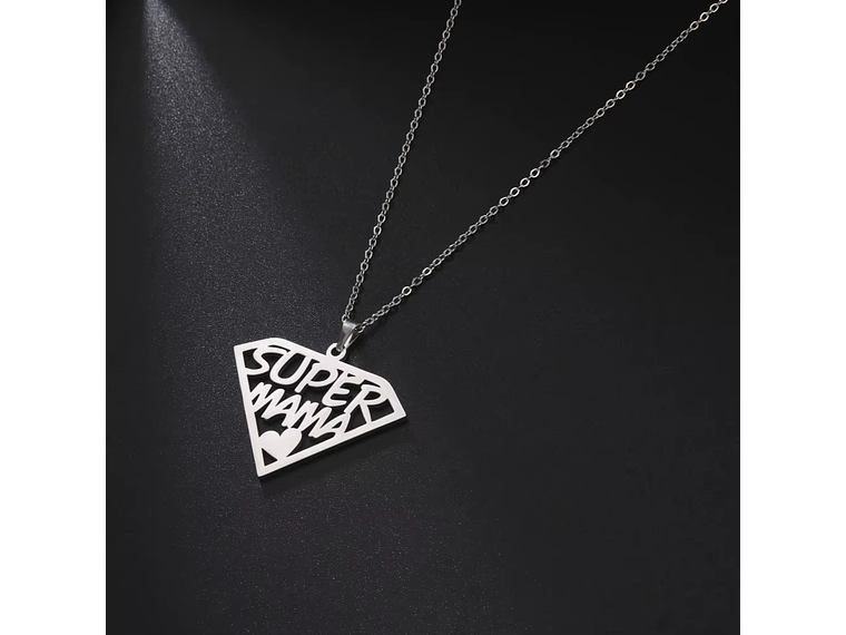 Collar Super Mama Acero Plateado 6