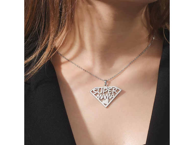 Collar Super Mama Acero Plateado 7