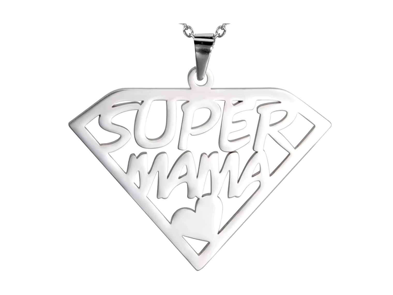 Collar Super Mama Acero Plateado 8