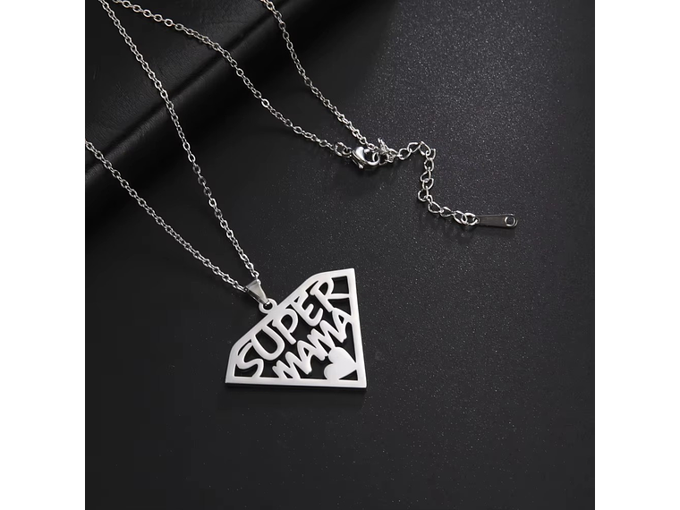Collar Super Mama Acero Plateado 9