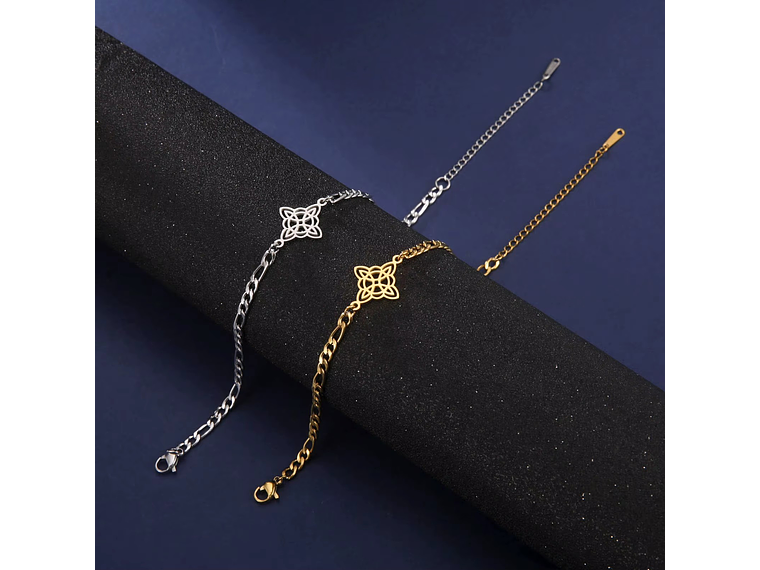 Pulsera Nudo de Bruja Celta Figaro Dorada Acero 5