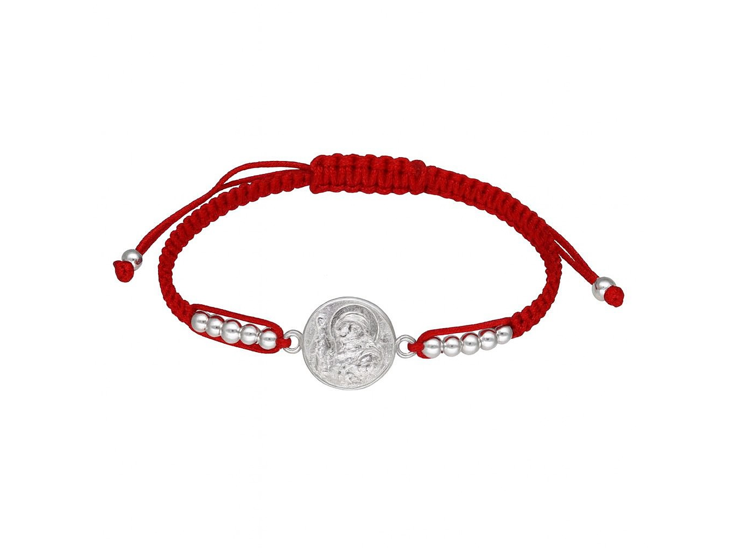 Pulsera Plata 925 San Benito Hilo Rojo Bolitas Trenzado 1