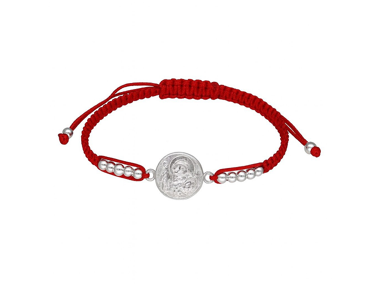 Pulsera Plata 925 San Benito Hilo Rojo Bolitas Trenzado 1