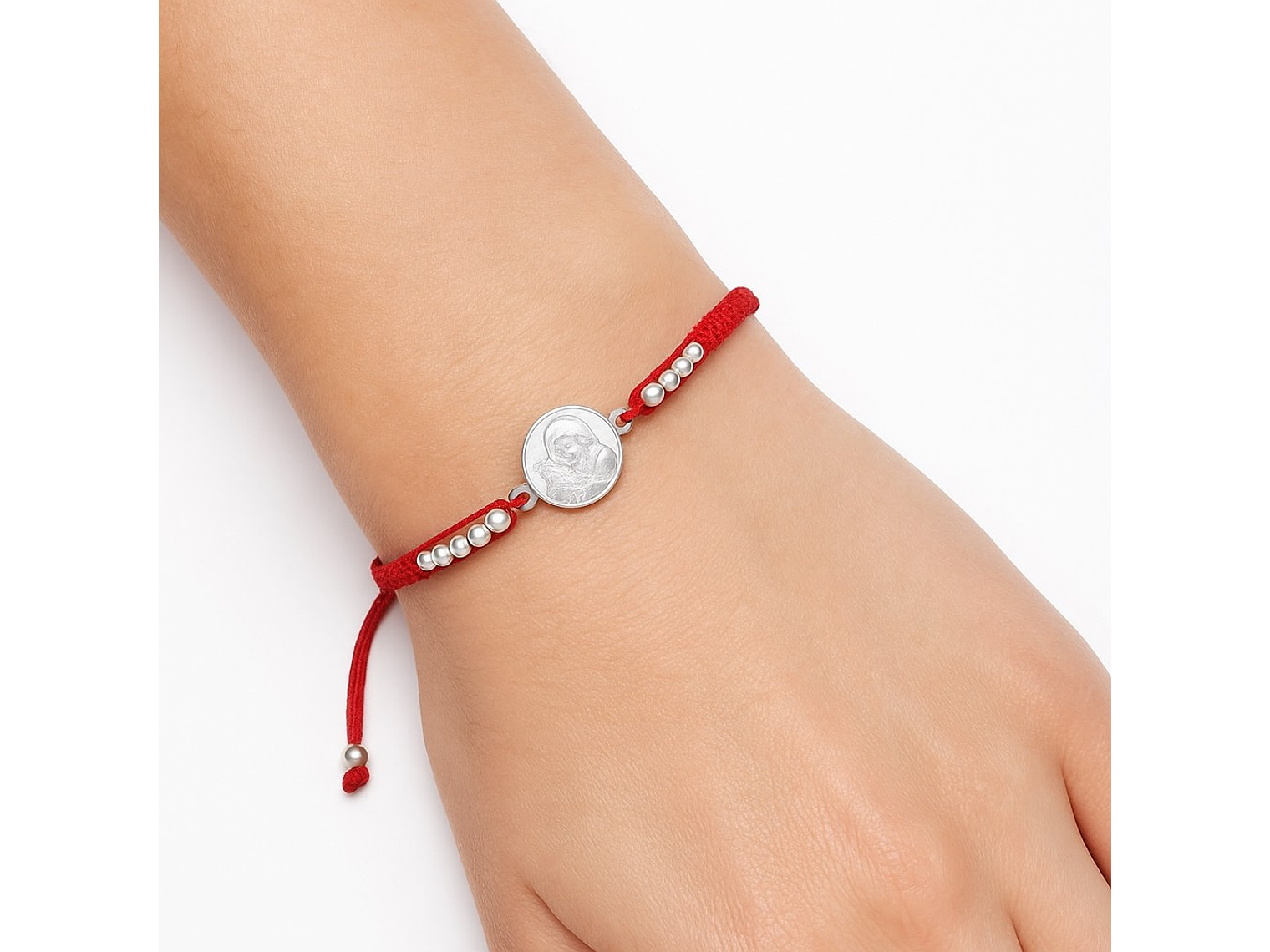 Pulsera Plata 925 San Benito Hilo Rojo Bolitas Trenzado 2